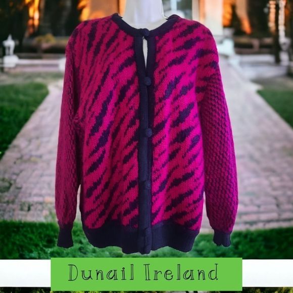 Dunail Irish mohair zebra bright pink cardigan - Picture 1 of 12